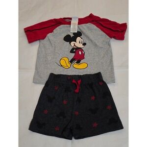 Disney Baby Mickey Mouse Shirt and Shorts Set Grey Red 6-9 Months 2pc Outfit